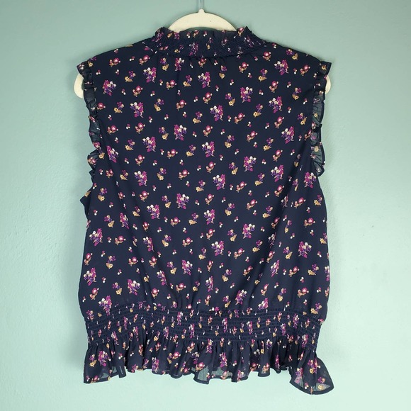 J. Crew Tops - J. Crew Sleeveless Smocked Navy Ditsy Floral Top Size 12